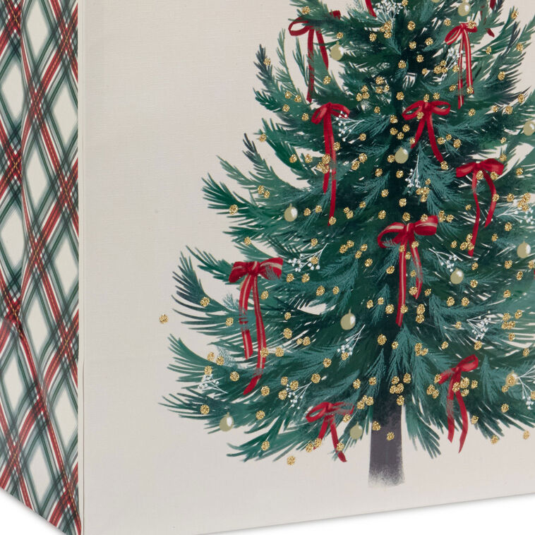 Illustrated Christmas Tree on Cream Large Gift Bag Base/Side Detail image number 5