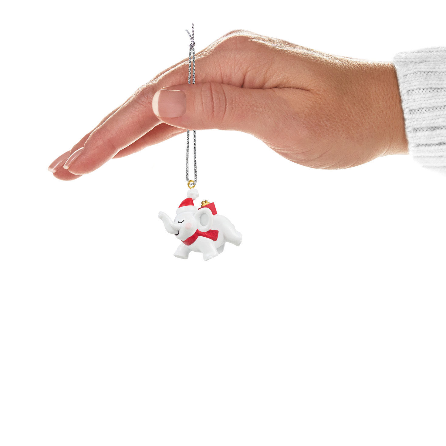 White Elephant in Santa Hat Keepsake Ornament hand holding item image number 4