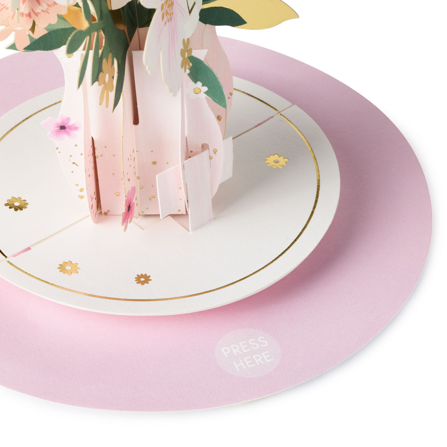 Spinning Pink and Gold Floral Bouquet Pop Up Card Card Front Detail image number 5