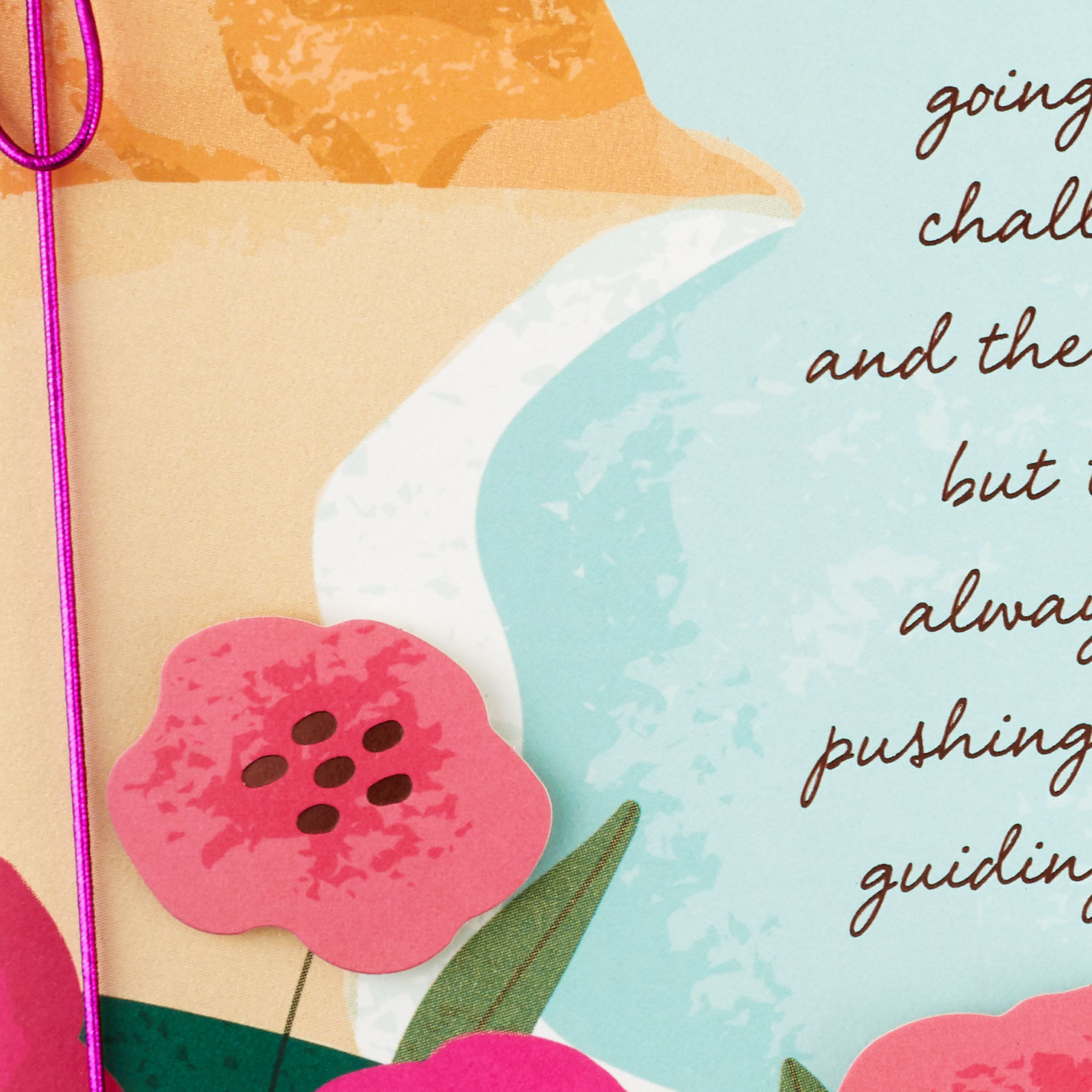 Pink Flowers and Ocean Beach Mom Mother's Day Card Card Front Detail image number 5