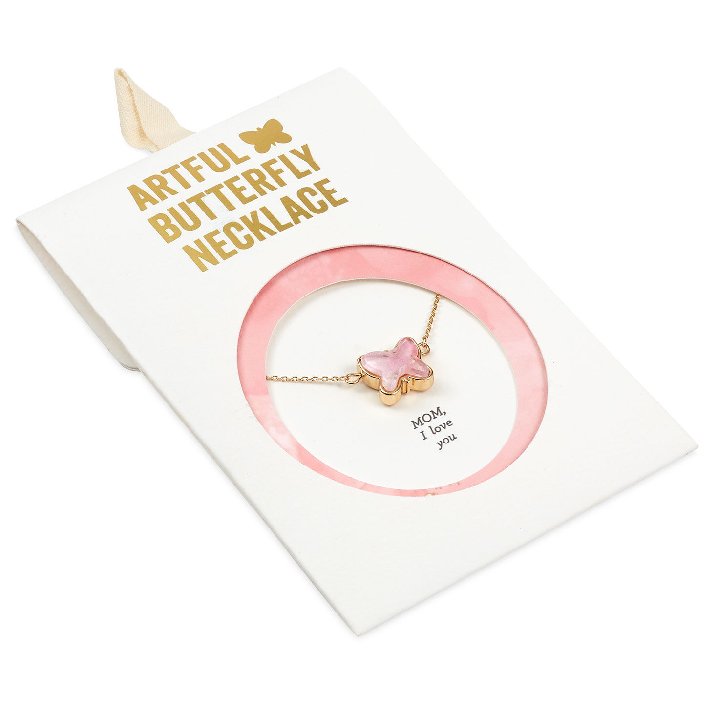 Pink Butterfly Charm Gold Metal Necklace for Mom  image number 2