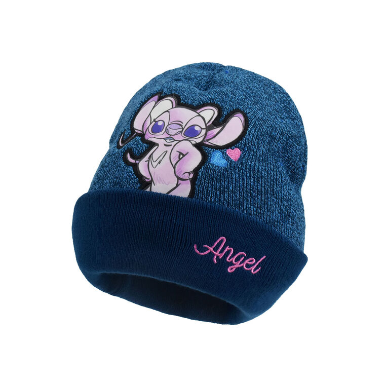 Disney Stitch and Angel 2-Sided Blue Beanie Hat Tilted back image number 4
