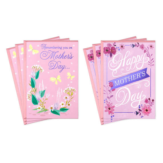 Purple and Pink Florals Assorted Mother's Day Cards, Pack of 6, , large image number 1