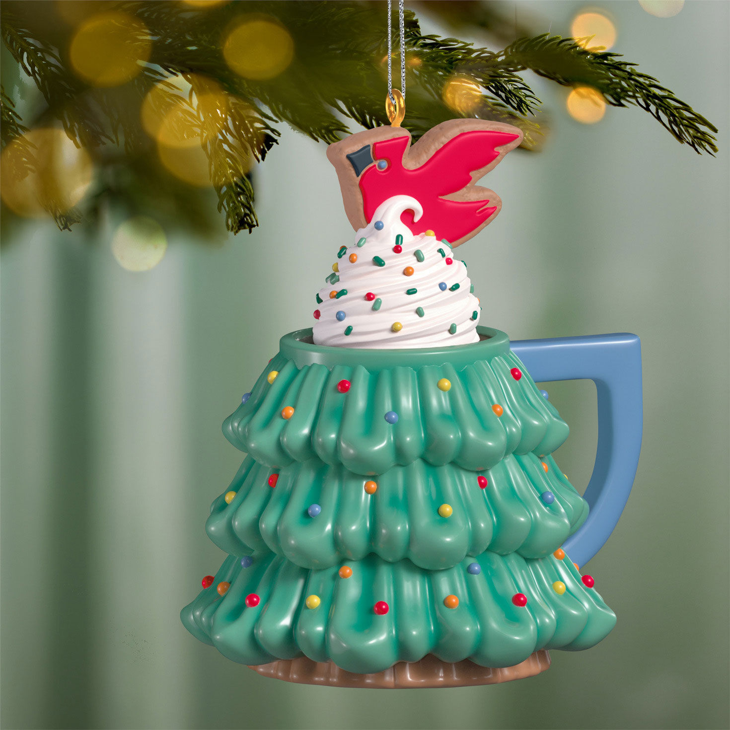 Christmas Tree With Bird Mug Keepsake Ornament hanging on tree image number 2