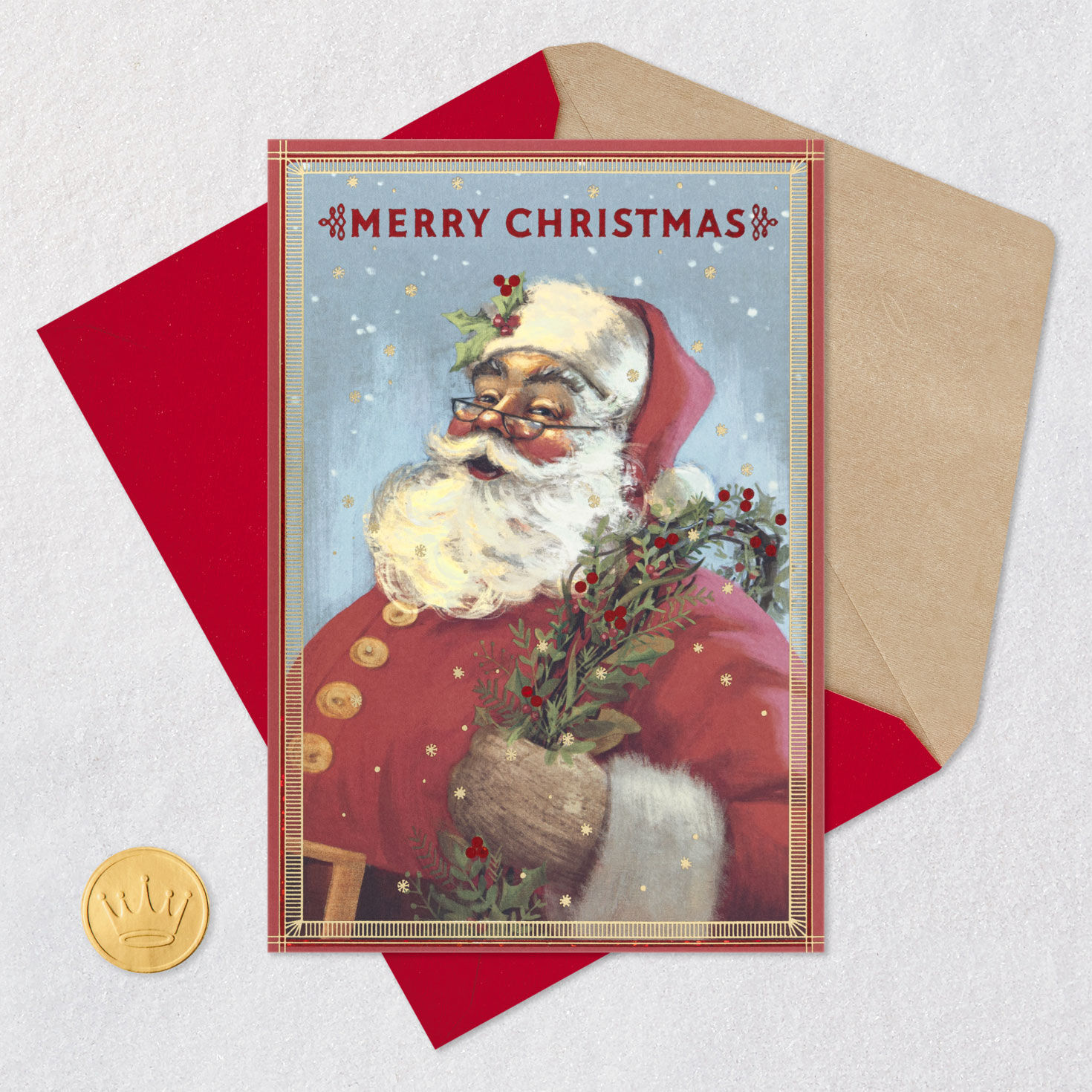 Vintage Santa Claus Merry Christmas Card Card with envelope and Seal image number 5