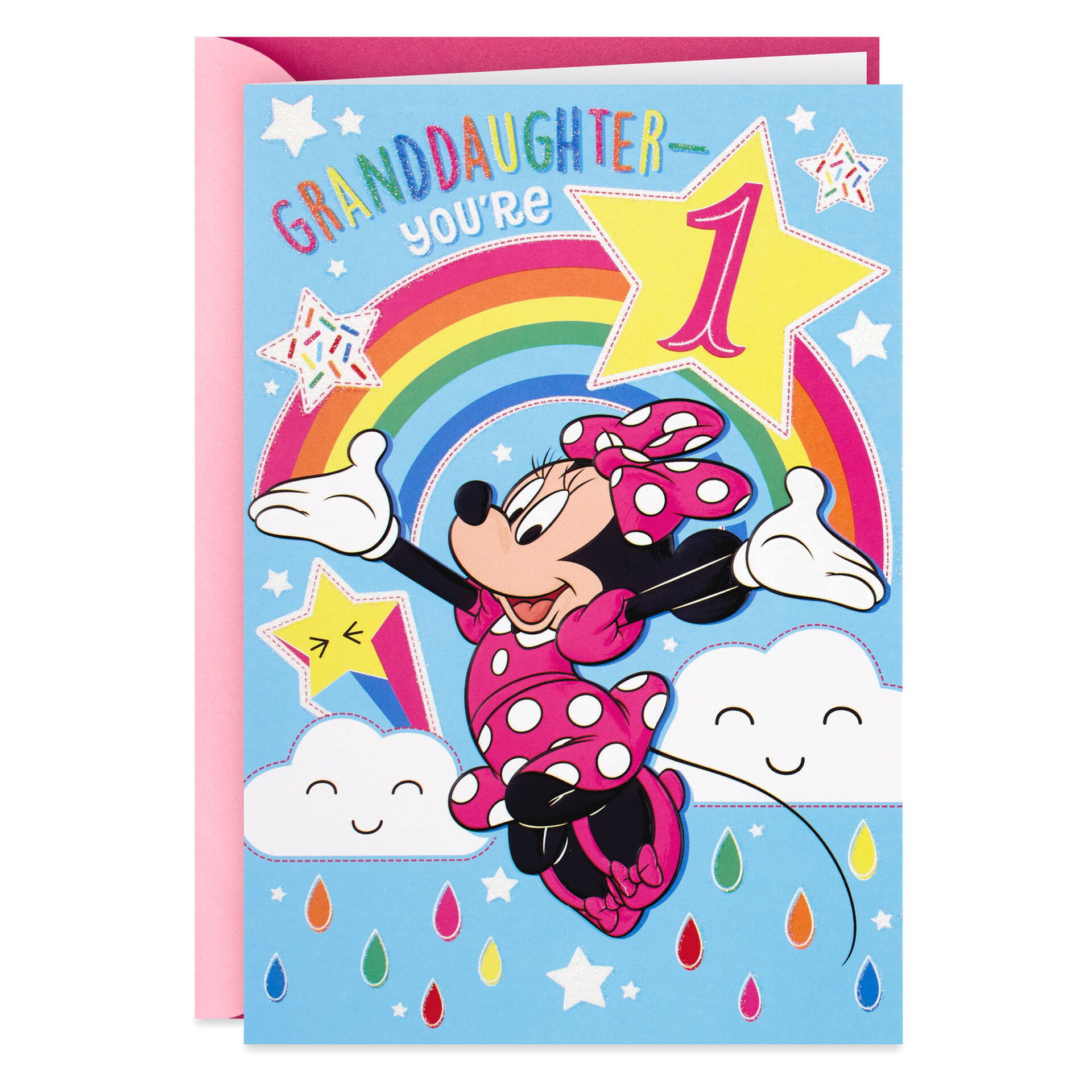 Disney Minnie Mouse 1st Birthday Card With Sticker for Granddaughter
