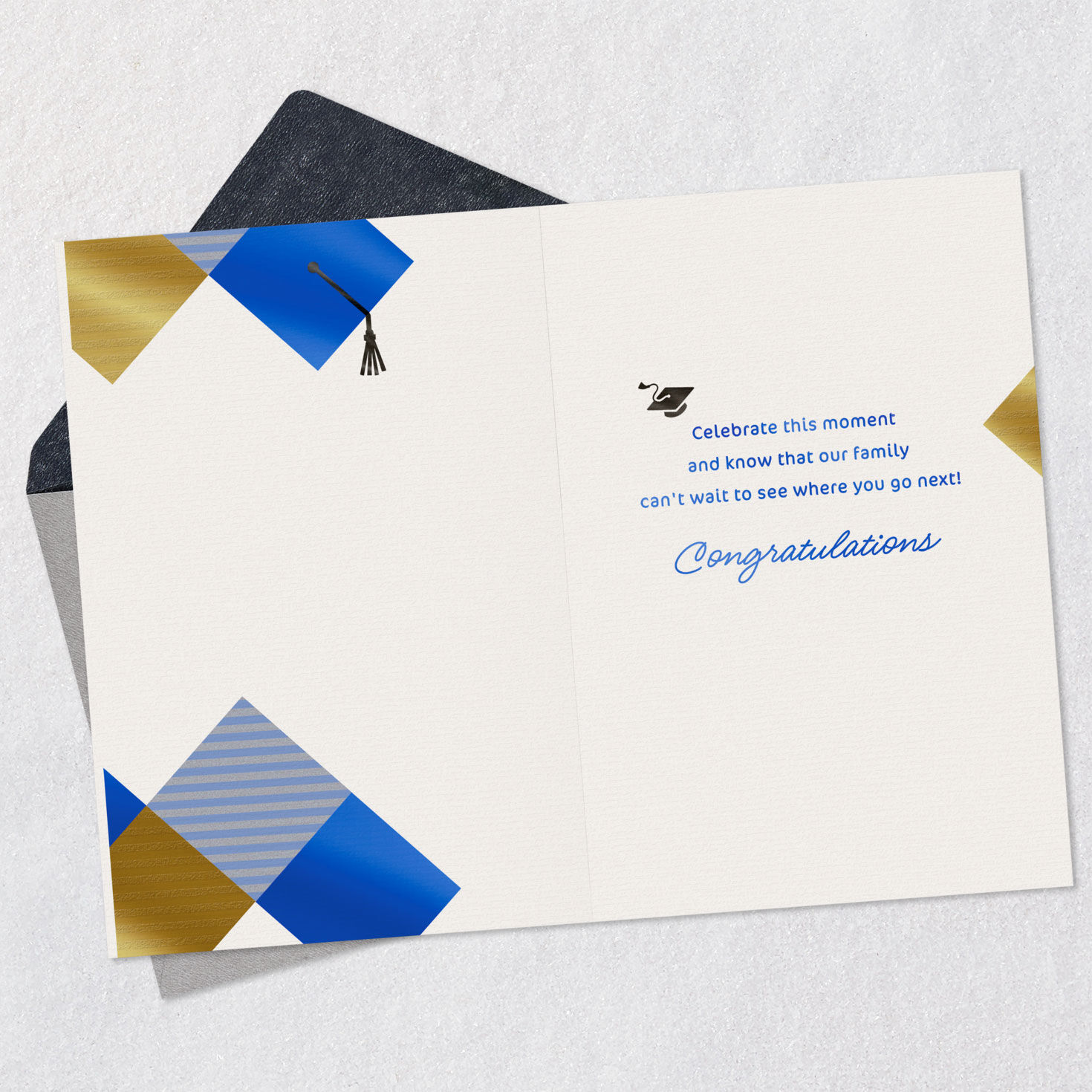 Blue and Gold Diamonds Graduation Card for Niece Open card with envelope image number 3