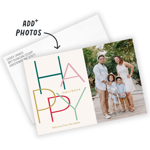 Modern Minimal Happy Flat Holiday Photo Card, 