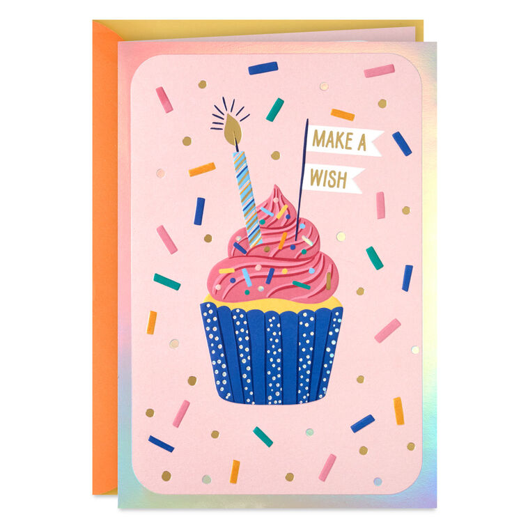 Make a Wish Cupcake and Candle Birthday Card for Kids