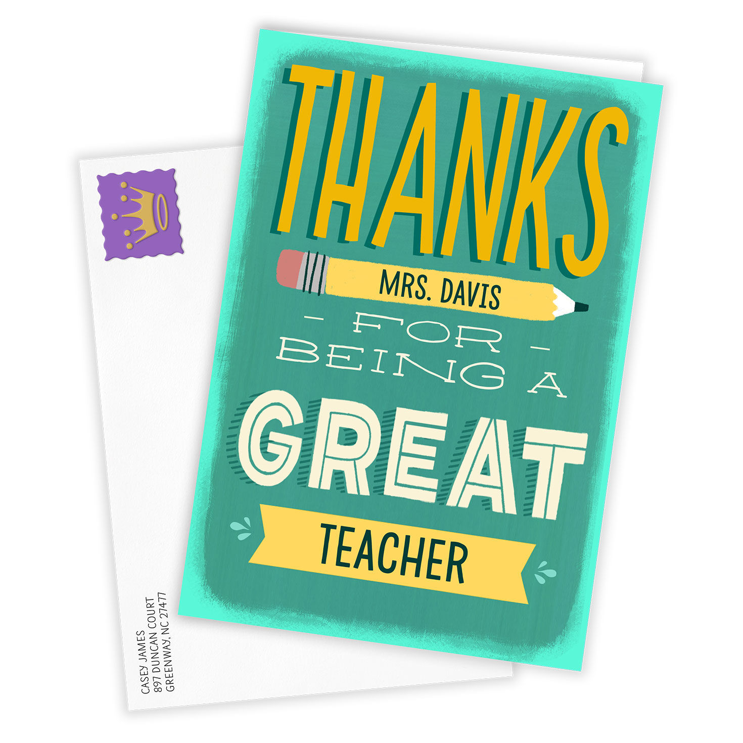 Pencil Personalized Thank You Card  Card front with Envelope image number 2