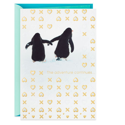 Two Penguins Holding Hands Anniversary Card for Couple, 