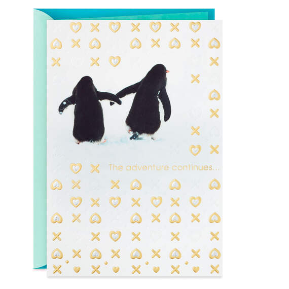 Two Penguins Holding Hands Anniversary Card for Couple