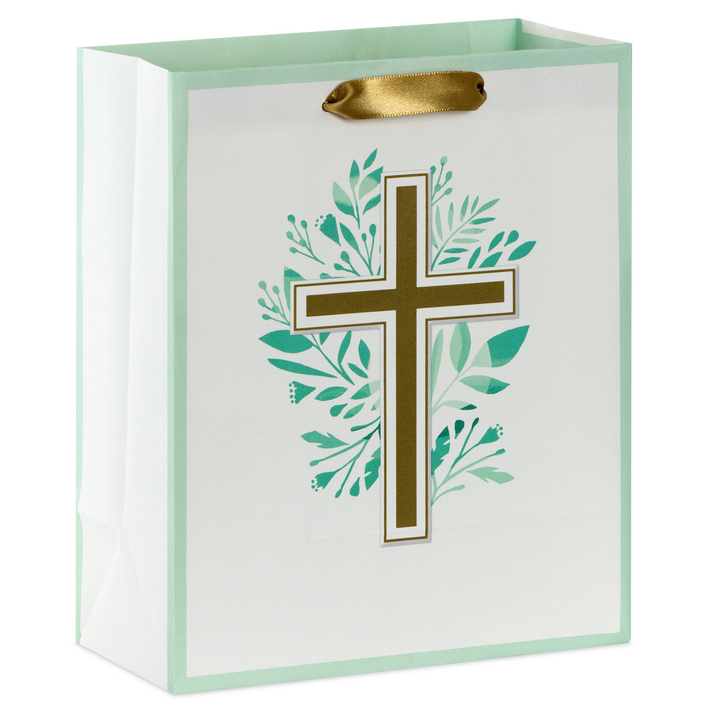 9.6" Gold Cross With Botanicals Medium Easter Gift Bag