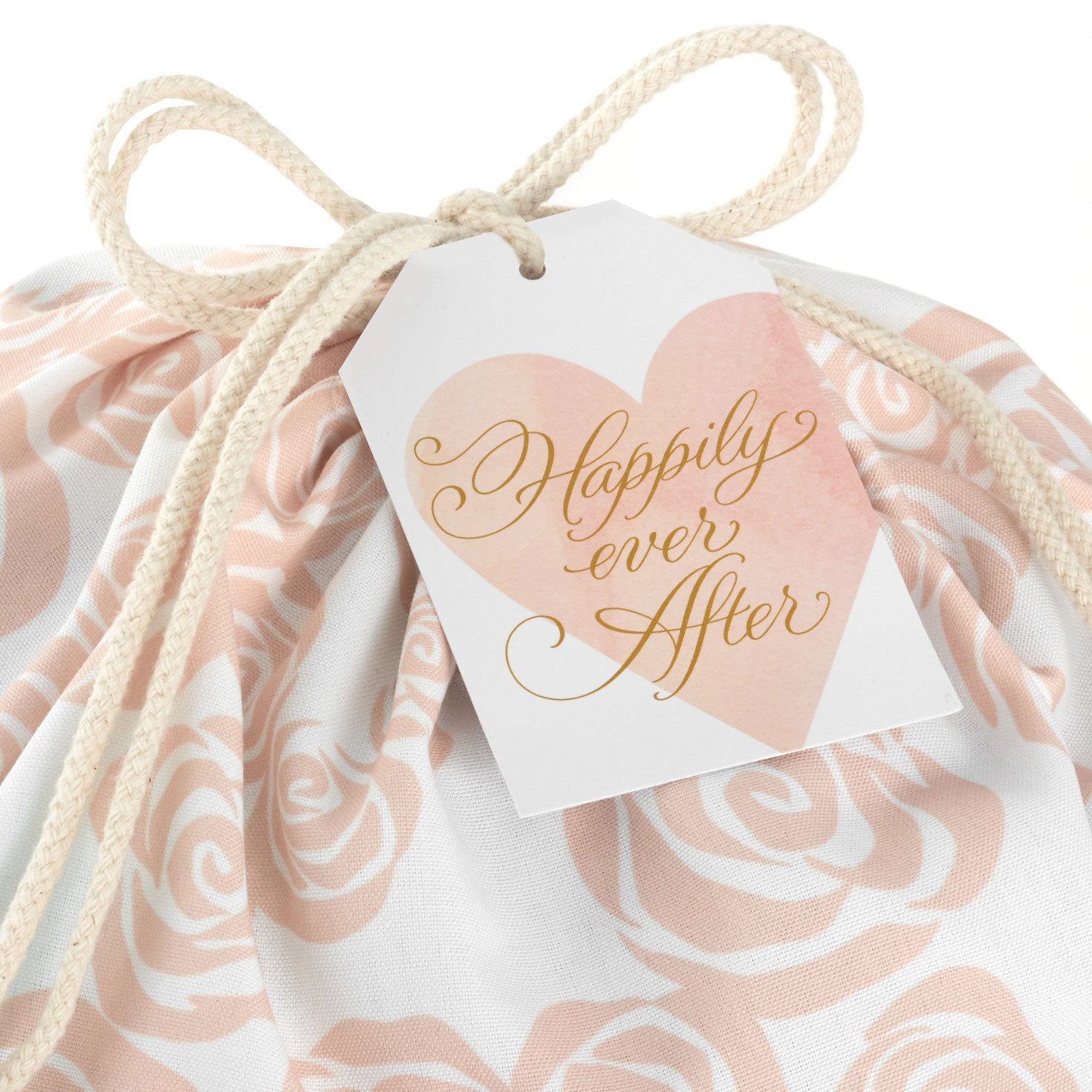 28" Pink Roses on Ivory Wedding Canvas Gift Sack With Gift Tag, , large image number 5