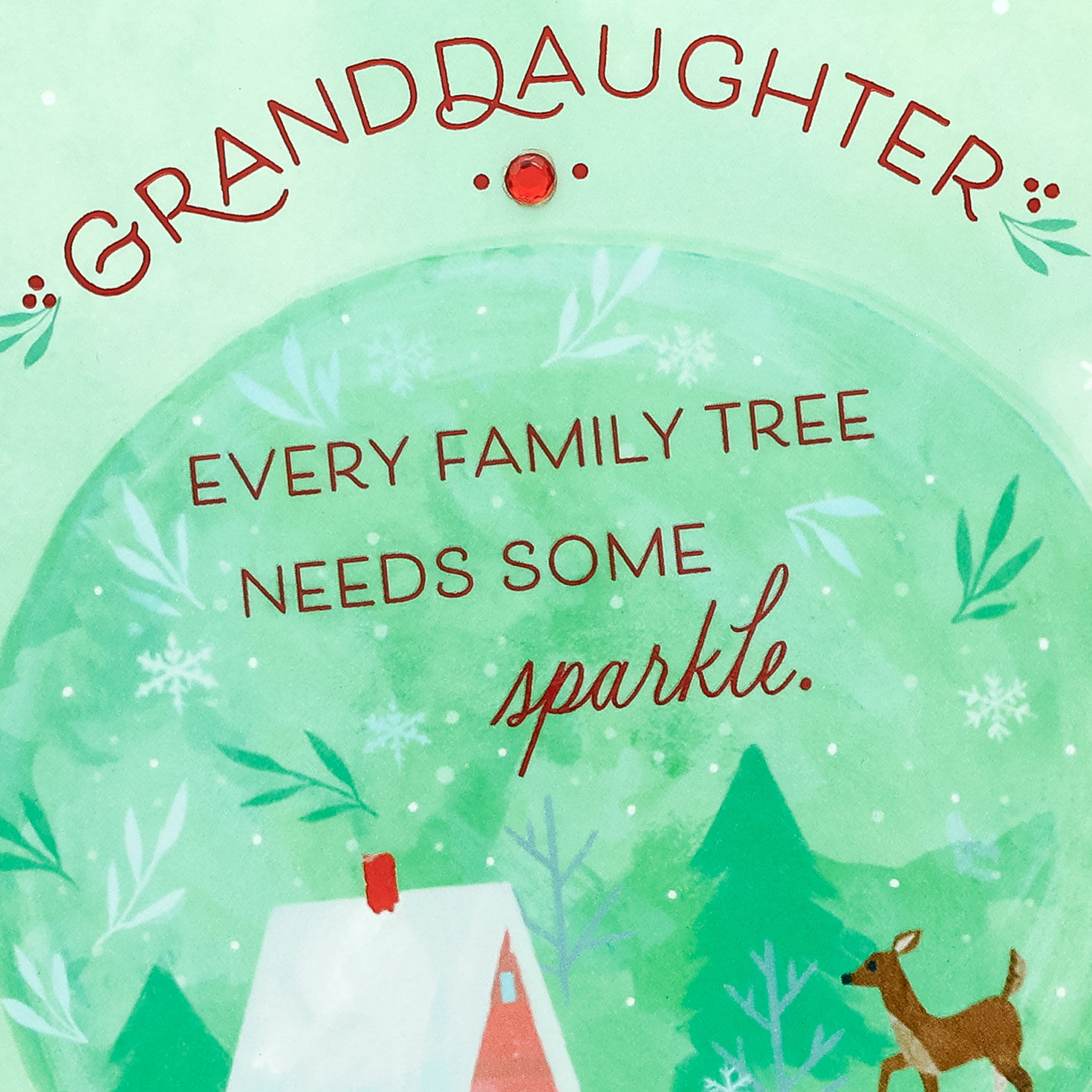 Green Snow Globe Christmas Card for Granddaughter Card Front Detail image number 4