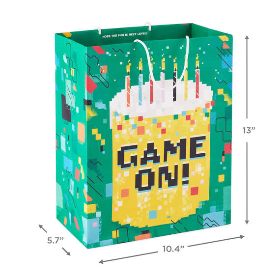 13" Game On! Pixelated Cake Large Birthday Gift Bag, , large image number 3