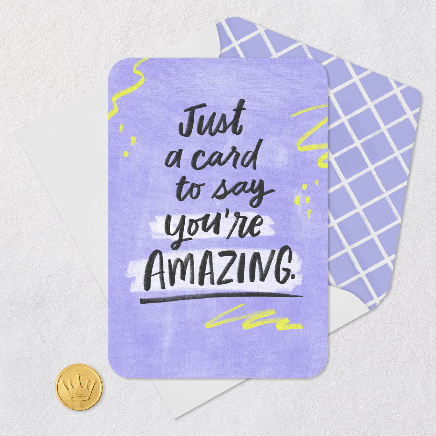 Purple and Yellow Graphics Thinking of You Card Card Front with Envelope and Gold Seal image number 5