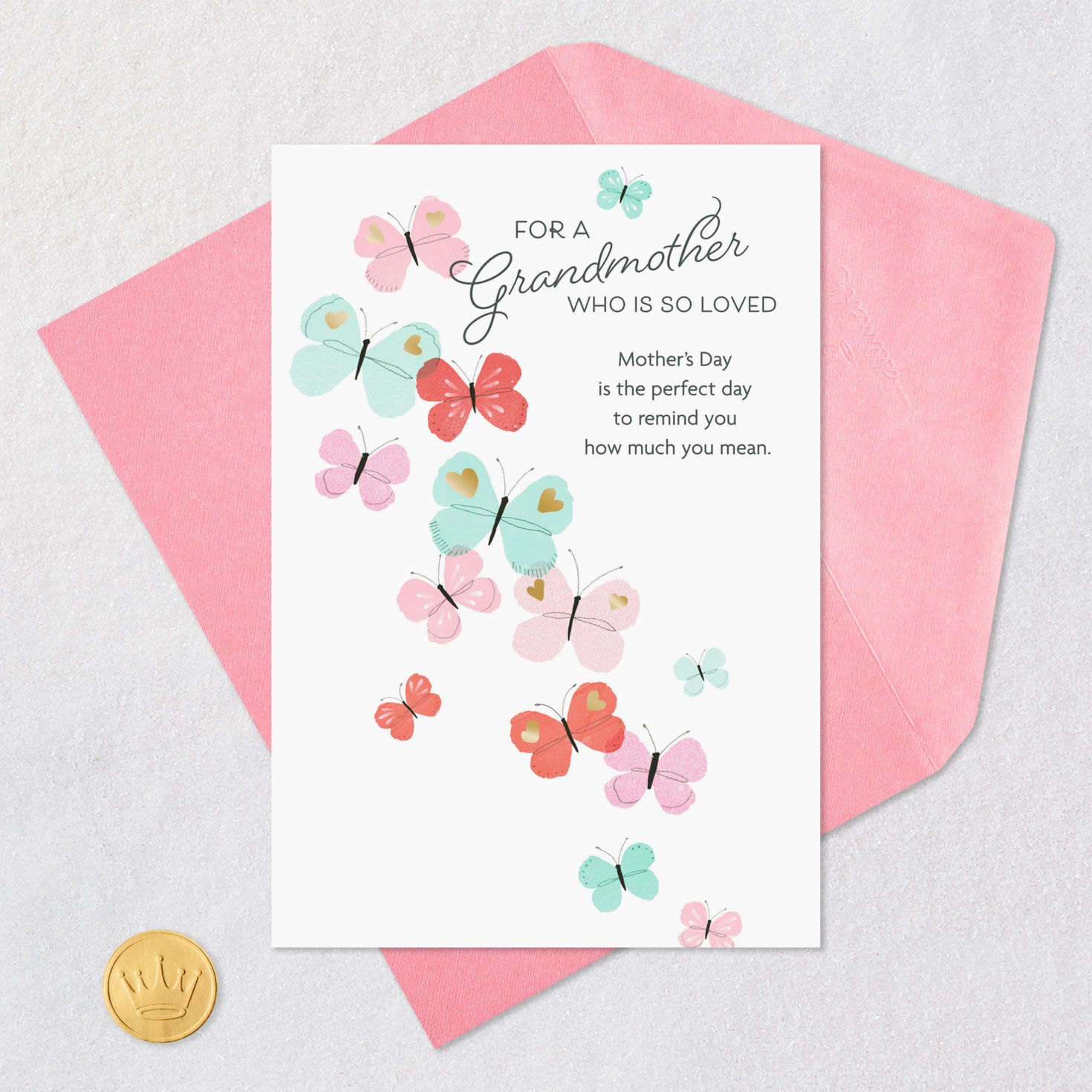 Butterflies and Hearts Grandmother Mother's Day Card Card Front with Envelope and Gold Seal image number 5