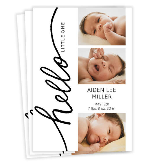 Hello Little One Black and White Birth Announcement
