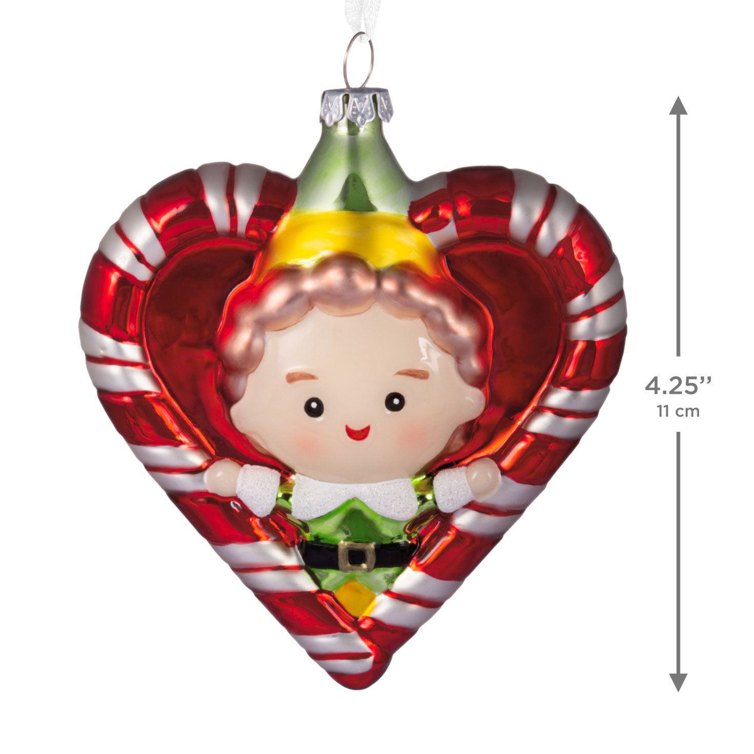 Buddy in Candy Cane Wreath Christmas Ornament measurement image number 3