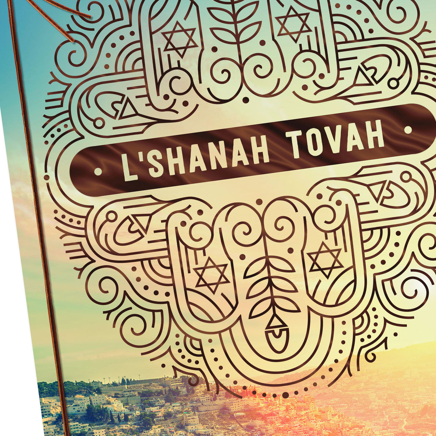 Jerusalem and Star of David Rosh Hashanah Card Card Cover Detail image number 4