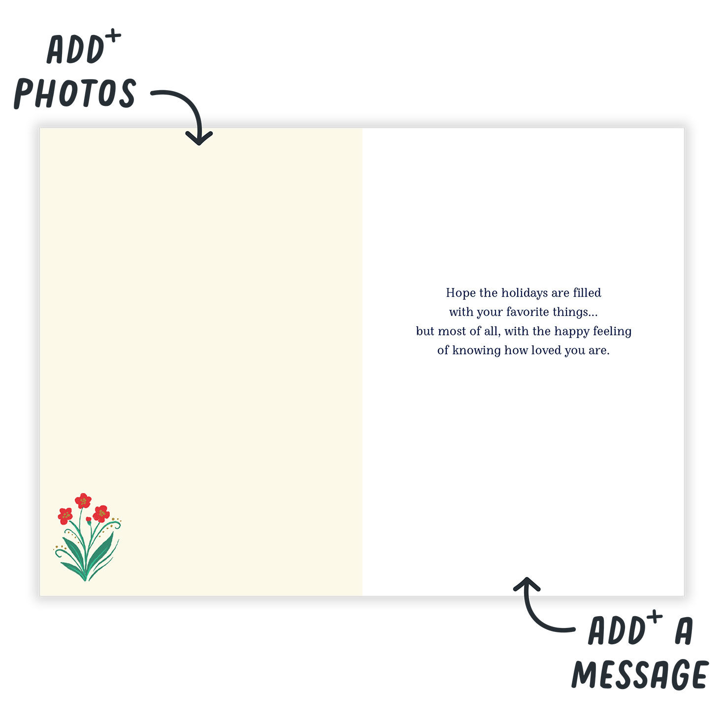 Blue with Flower Art Personalized Christmas Card Open Card indicating personalization image number 3