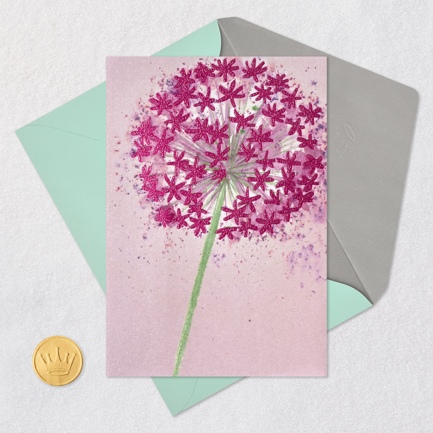 Purple Allium Flower Blank Card Card Front with Envelope and Gold Seal image number 4