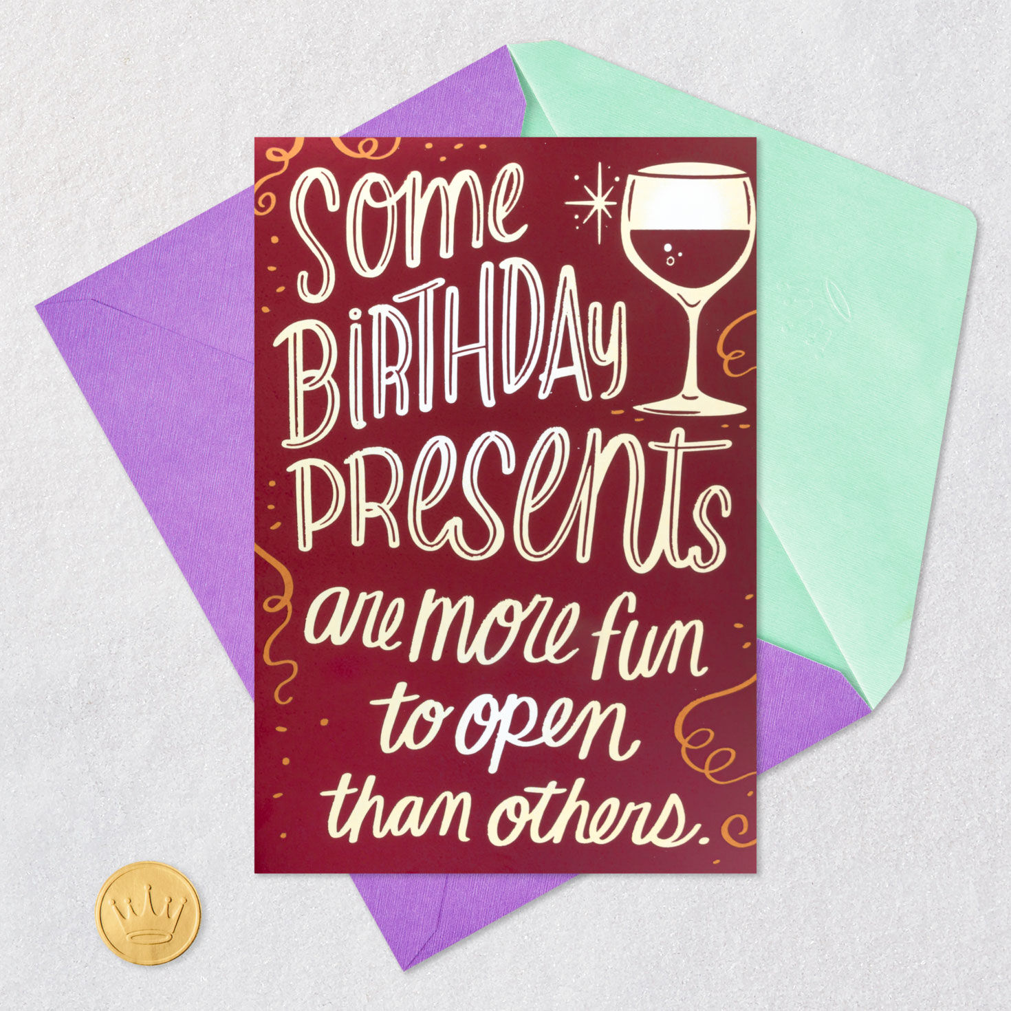 Wine Bottle Cork Pop Birthday Card Card Front with Envelope and Gold Seal image number 5