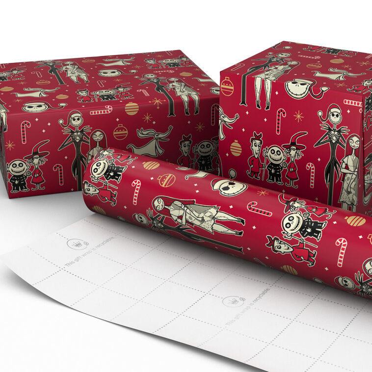 Disney Tim Burton's The Nightmare Before Christmas Characters on Red Wrapping Paper Roll, 25 sq. ft., , large image number 2