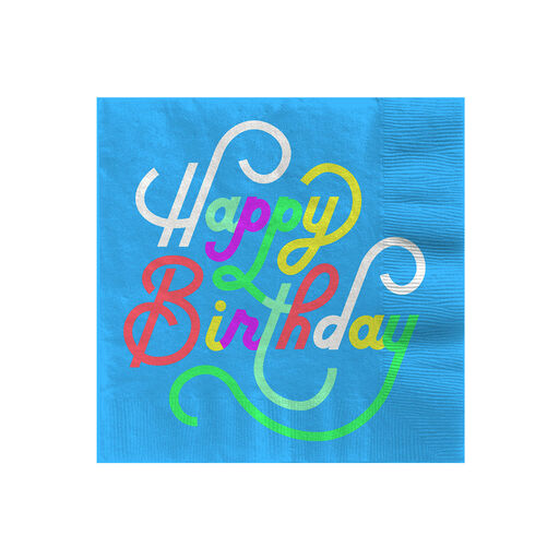 Blue "Happy Birthday" Cocktail Napkins, Set of 16, 