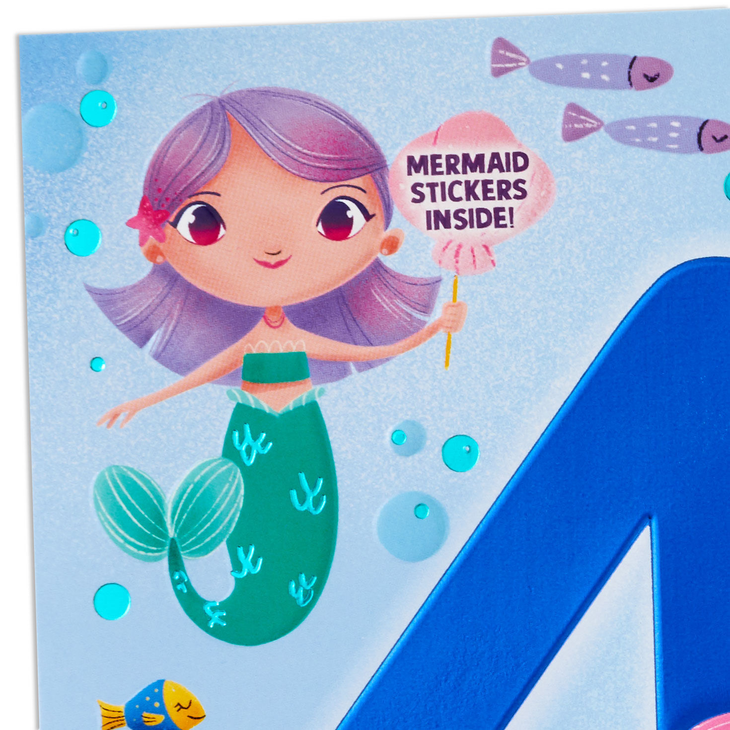 Cute Mermaids 4th Birthday Card With Stickers Card Front Detail image number 4