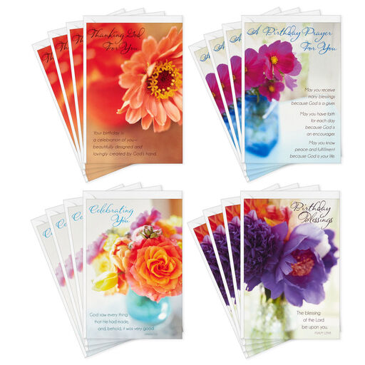 Beautiful Blossoms Religious Boxed Birthday Cards Assortment, Pack of 12, 