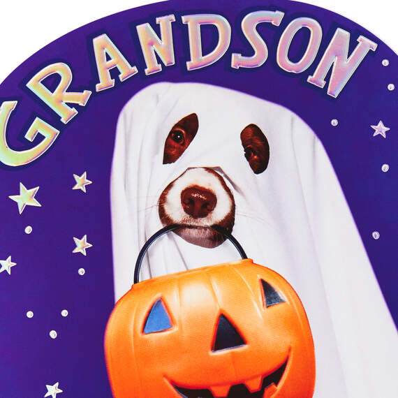 Dog in Ghost Costume Halloween Card for Grandson, , large image number 4