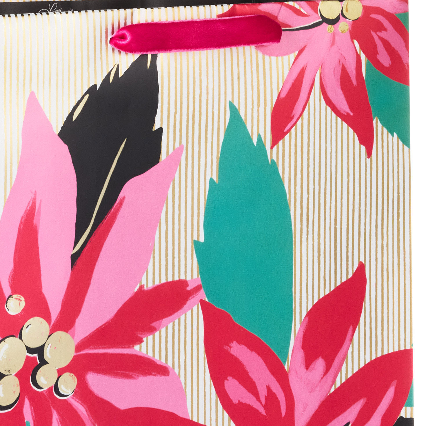 Lacey Chabert Pink Poinsettias Christmas Gift Bag Handle Detail image number 4