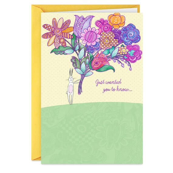 Bunny Holding Flower Bouquet Thinking of You Easter Card