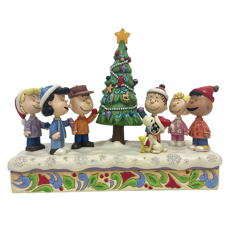 Jim Shore Peanuts Gang With Light-Up Musical Christmas Tree Figurine, 8"