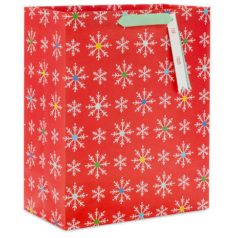 13" Snowflakes on Red Large Christmas Gift Bag, , large