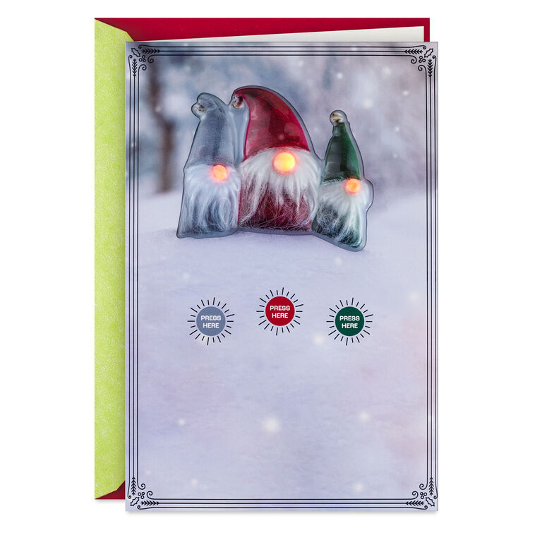 Let It Gnome Funny Musical Christmas Card With Light