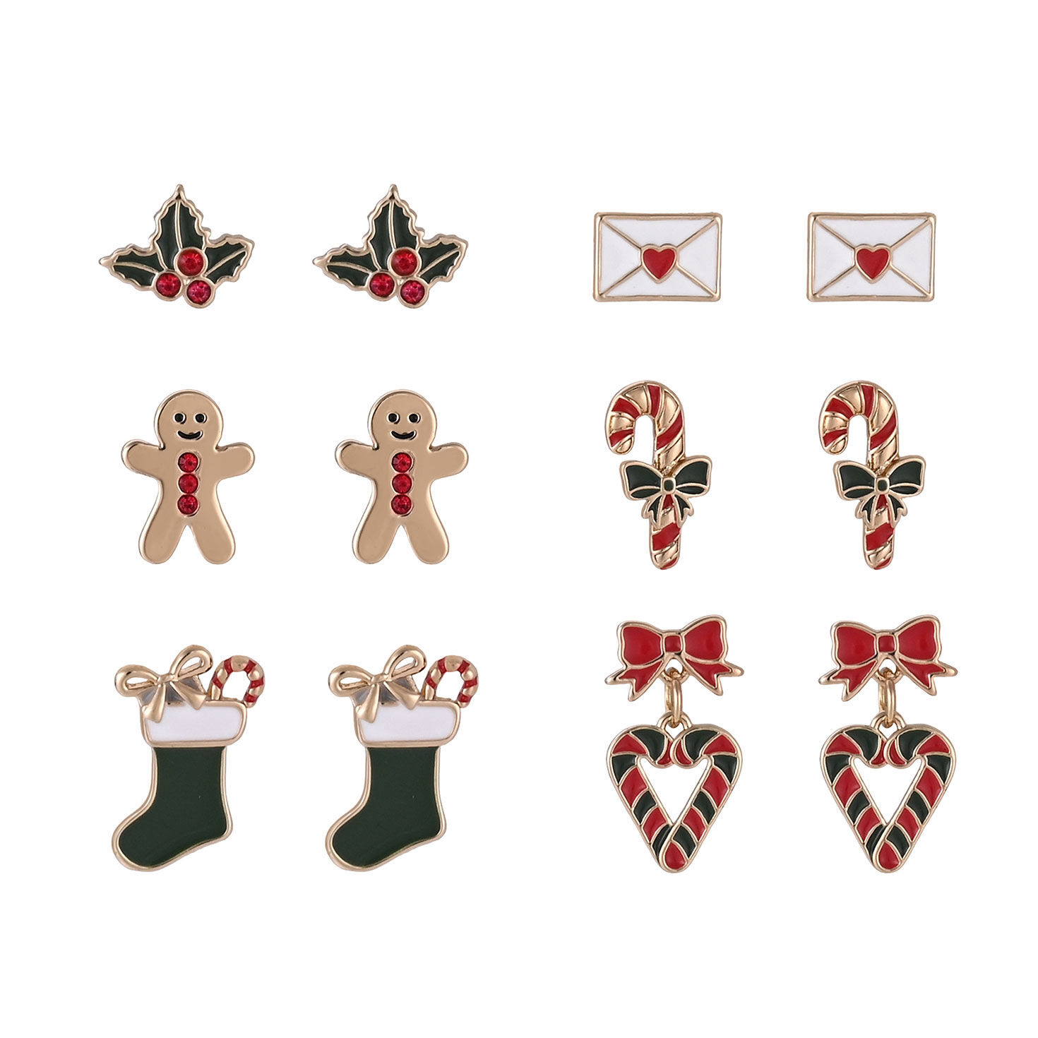 6-pair Christmas Earring Set - Stocking front image number 3