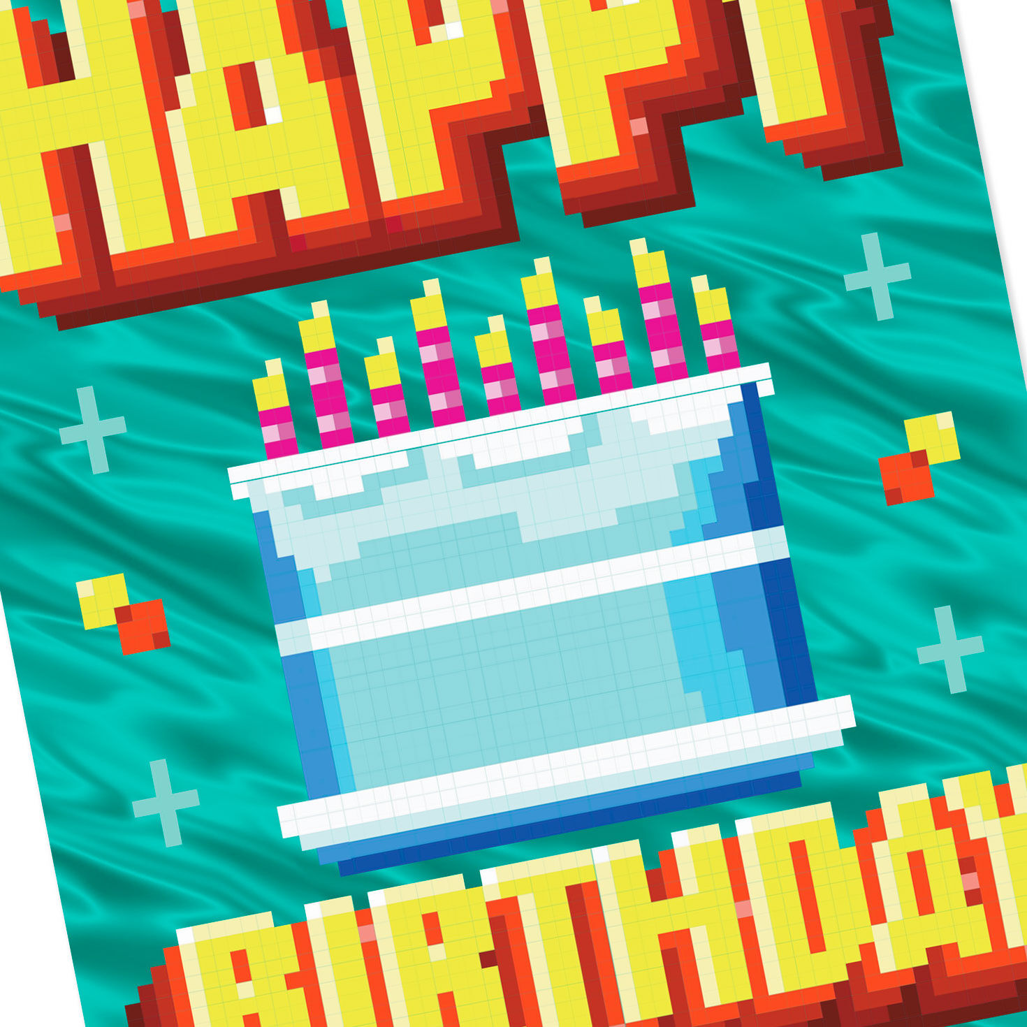 Retro Cake Video Game Kids Birthday Card With Music Card Front Detail image number 4