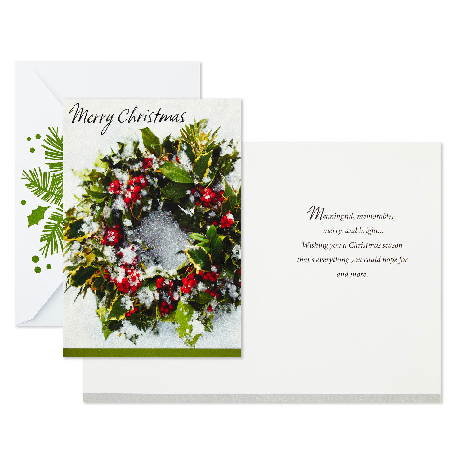 Wreath and Pine Branch Boxed Christmas Cards With Seals, Pack of 40, , large image number 3