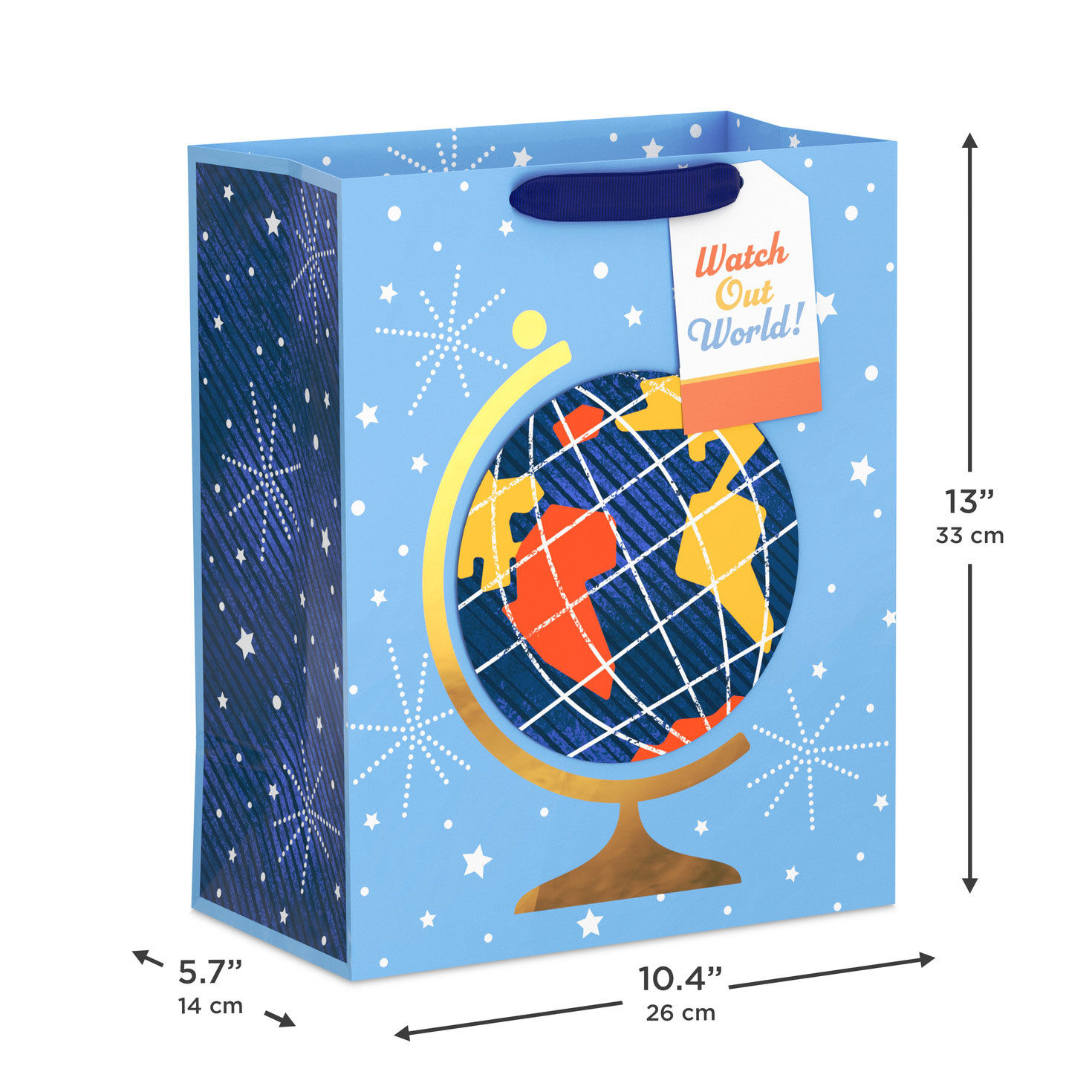 Globe on Blue Large Bag With Watch Out World Tag measurement image number 3