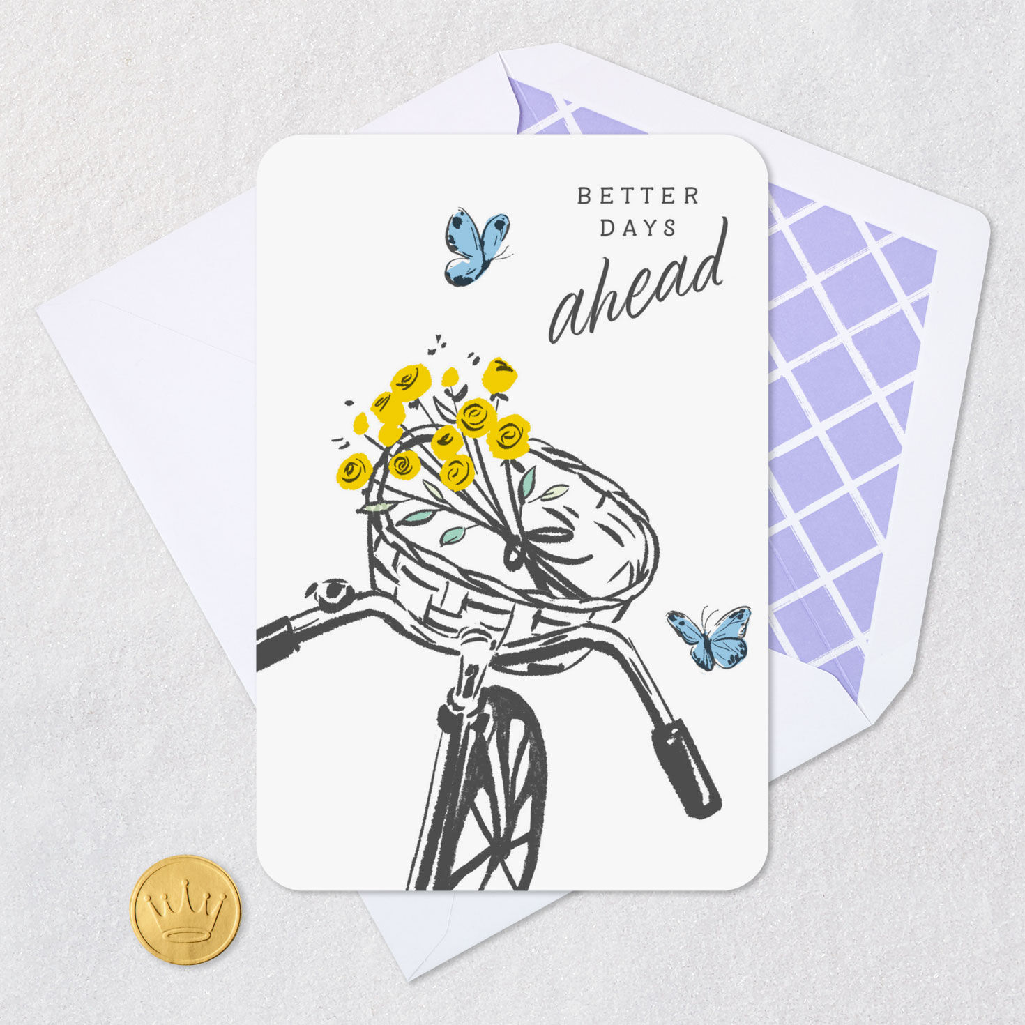Bike, Butterflies and Flowers Encouragement Card Card Front with Envelope and Gold Seal image number 5