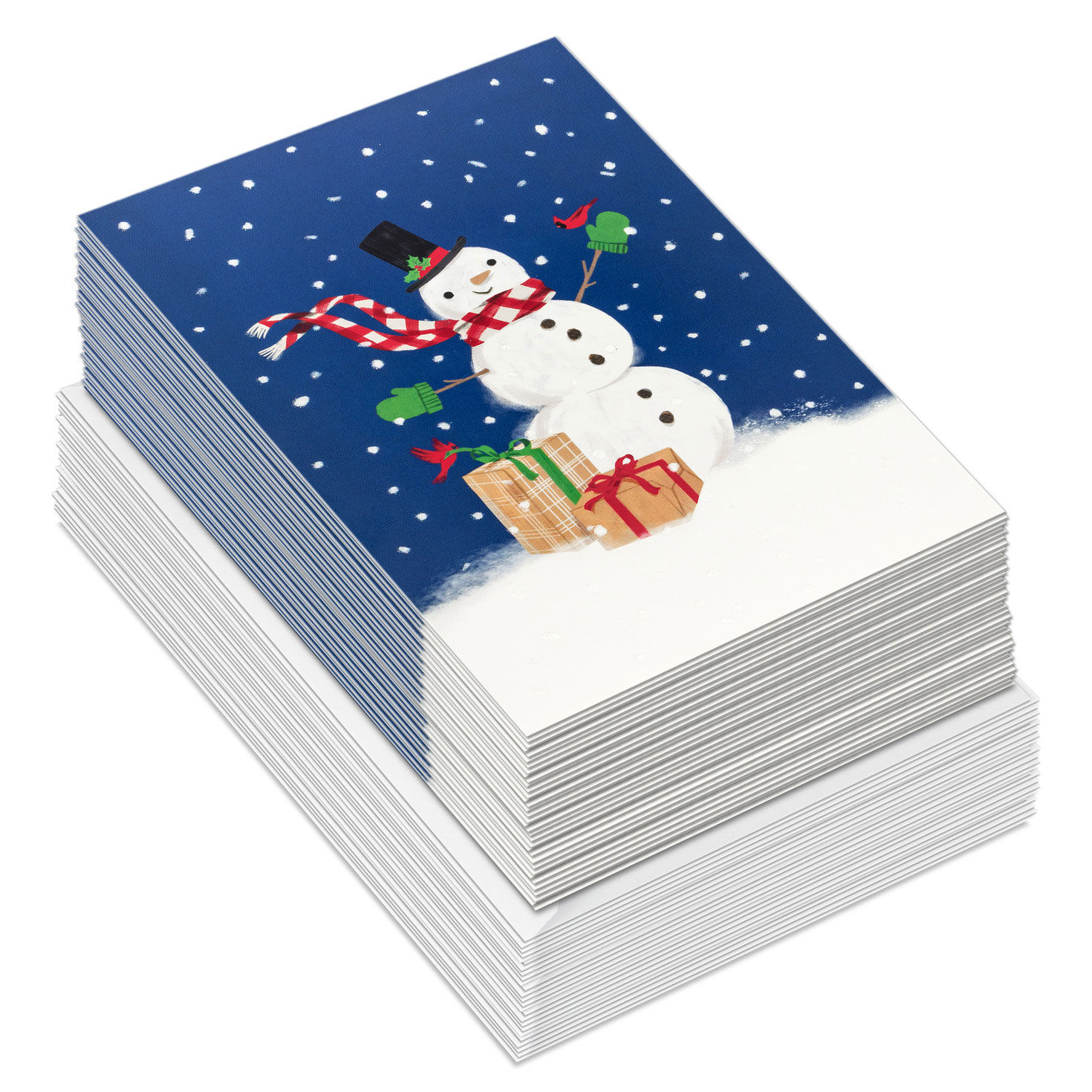 Cute Snowman with Cardinals Christmas Cards, Box of 40