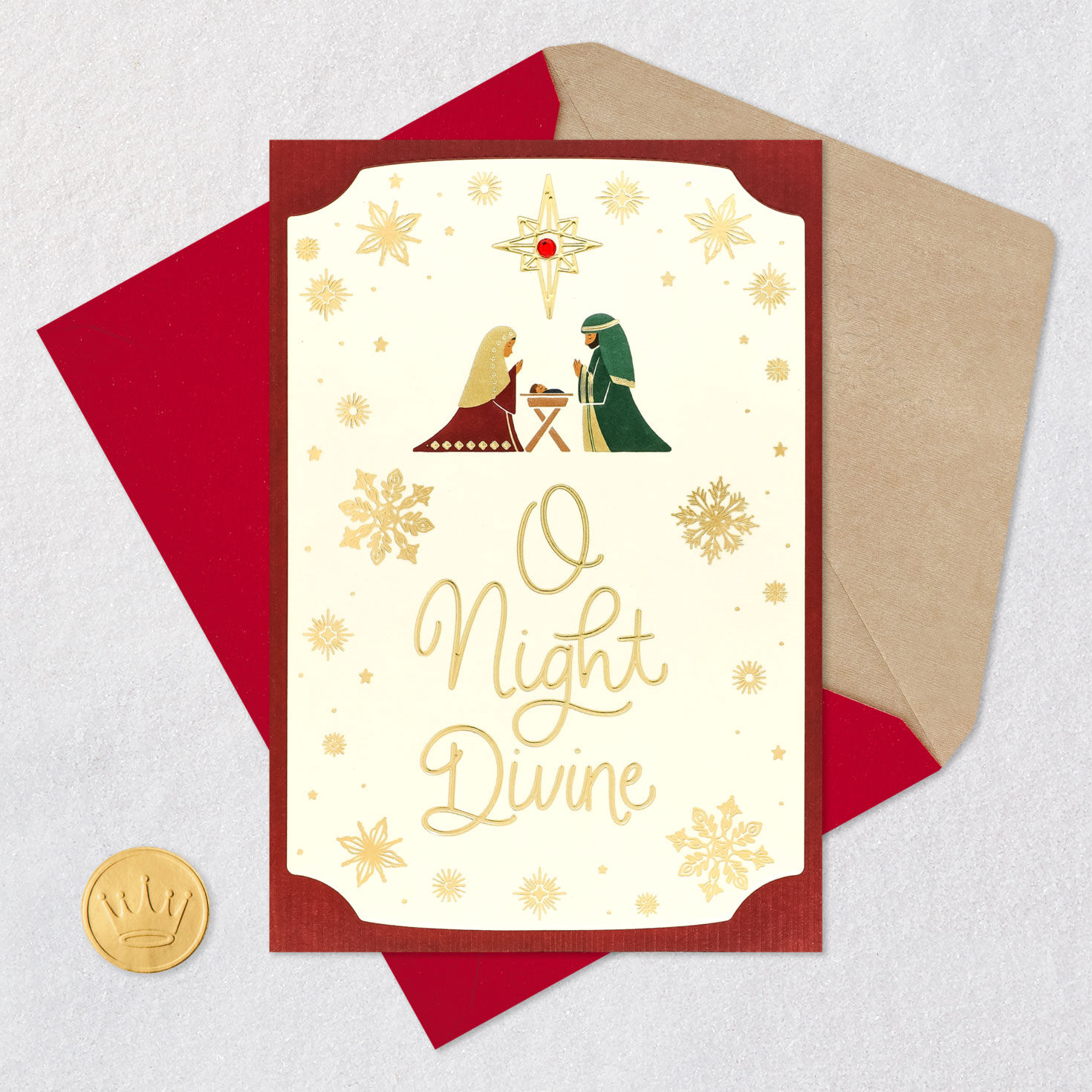 Nativity Scene Religious Christmas Card Card Front with Envelope and Gold Seal image number 6