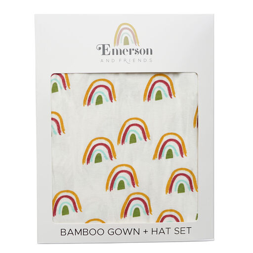 Emerson and Friends Rainbow Bamboo Baby Gown and Hat, Set of 2, 