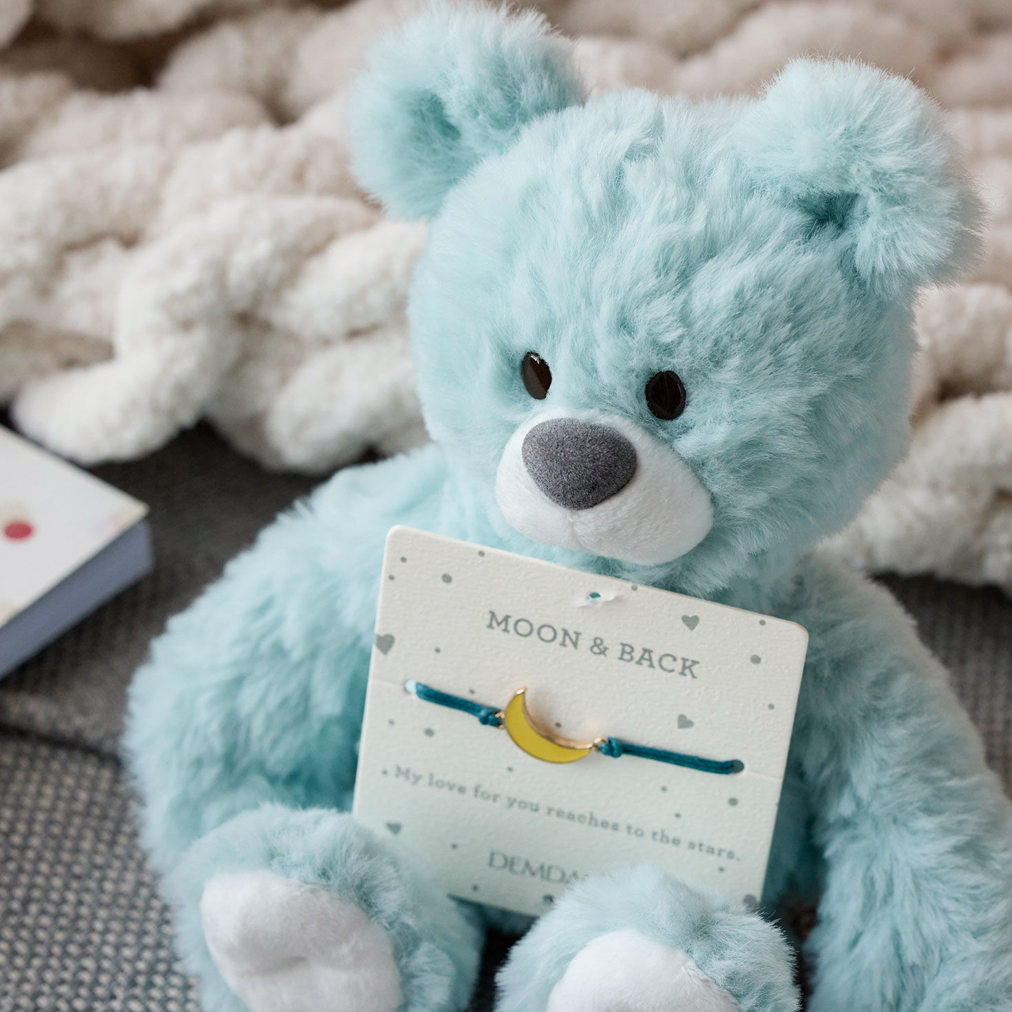 Demdaco Moon and Back Blue Plush Bear With Moon Bracelet, , large image number 5