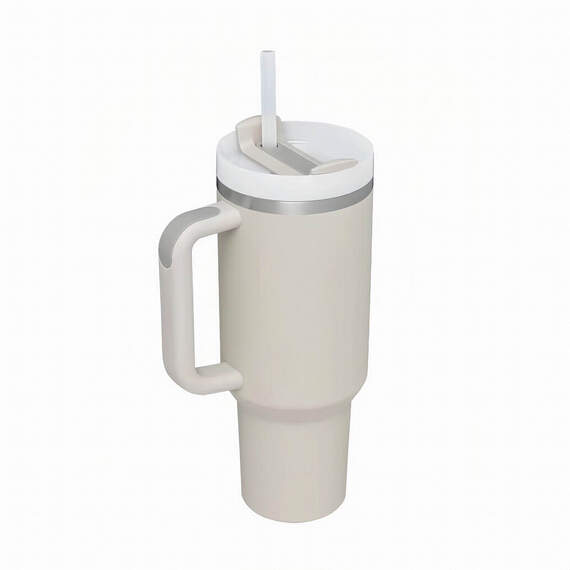 Taupe Insulated Stainless Steel Travel Mug With Straw, 40 oz.