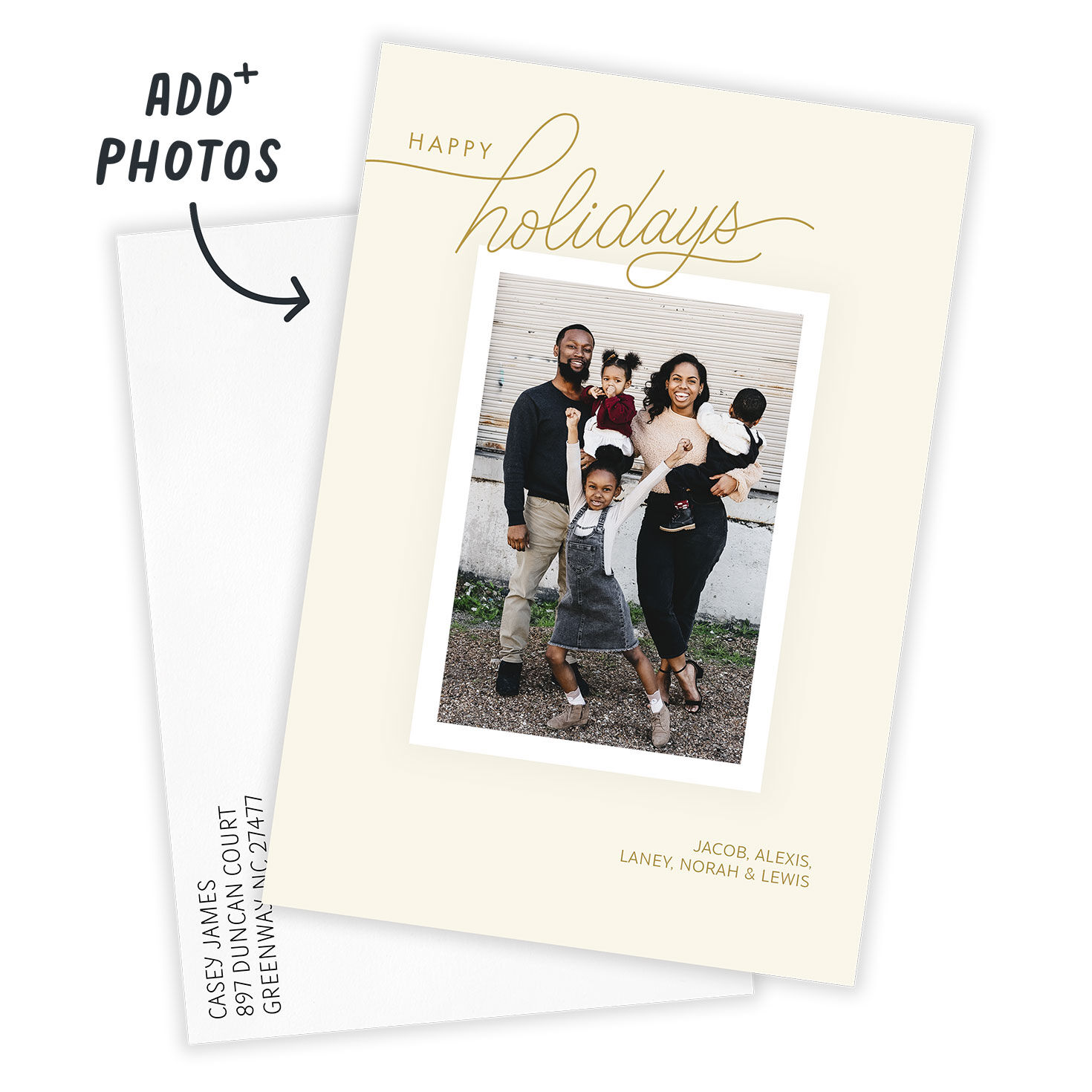 Cream Frame With Gold Holiday Photo Card Card with Envelope indicating personalization image number 2