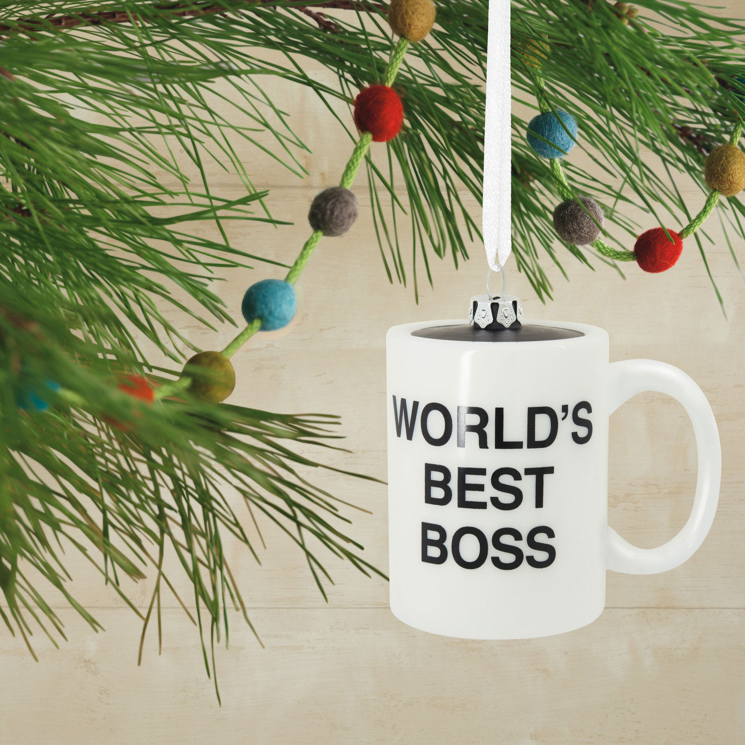 World's Best Boss Mug Glass Christmas Ornament hanging on tree image number 2